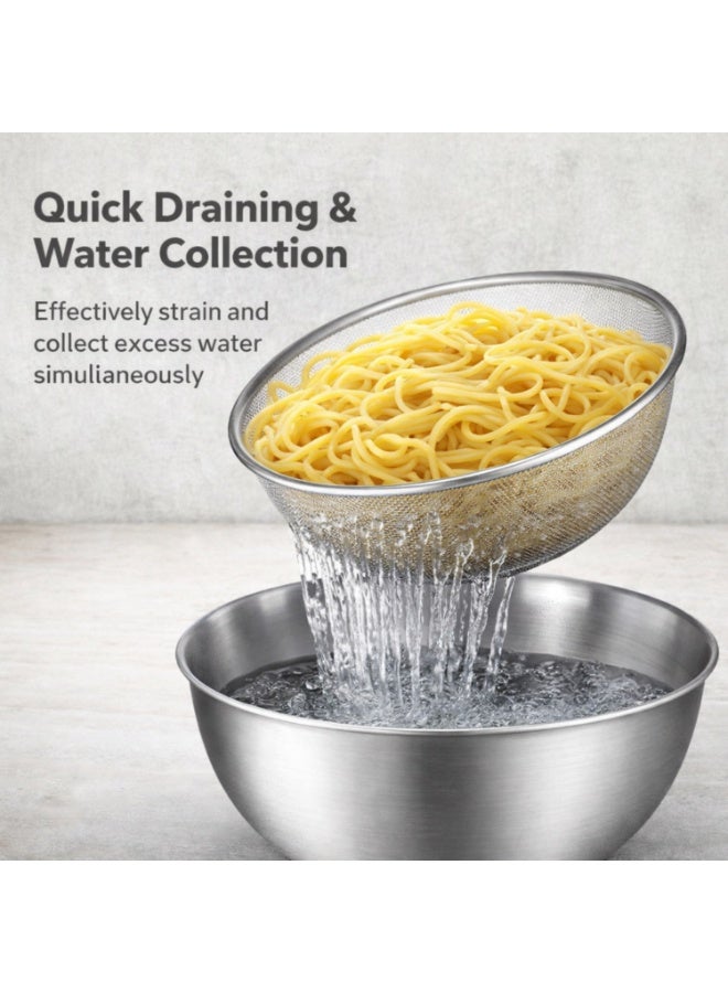TYCOM Stainless Steel Colander Strainer Drainer with Mixing Bowl .Washing Basket Multipurpose Kitchen Tool for Draining Pasta Rinsing Vegetables Fruits etc. Set of 2 Pieces. - Image 2
